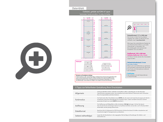 Product Bild faltblatt__gefalzt_auf_din_a7_quer__horizontaler_sonderwickelfalz__12-seitig